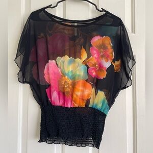 Forever 21 Black Sheer Floral Blouse